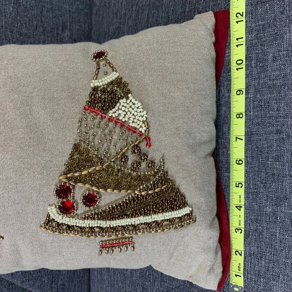 Pier 1 Beaded Embroidered Christmas Trees Throw Decorative Pillow